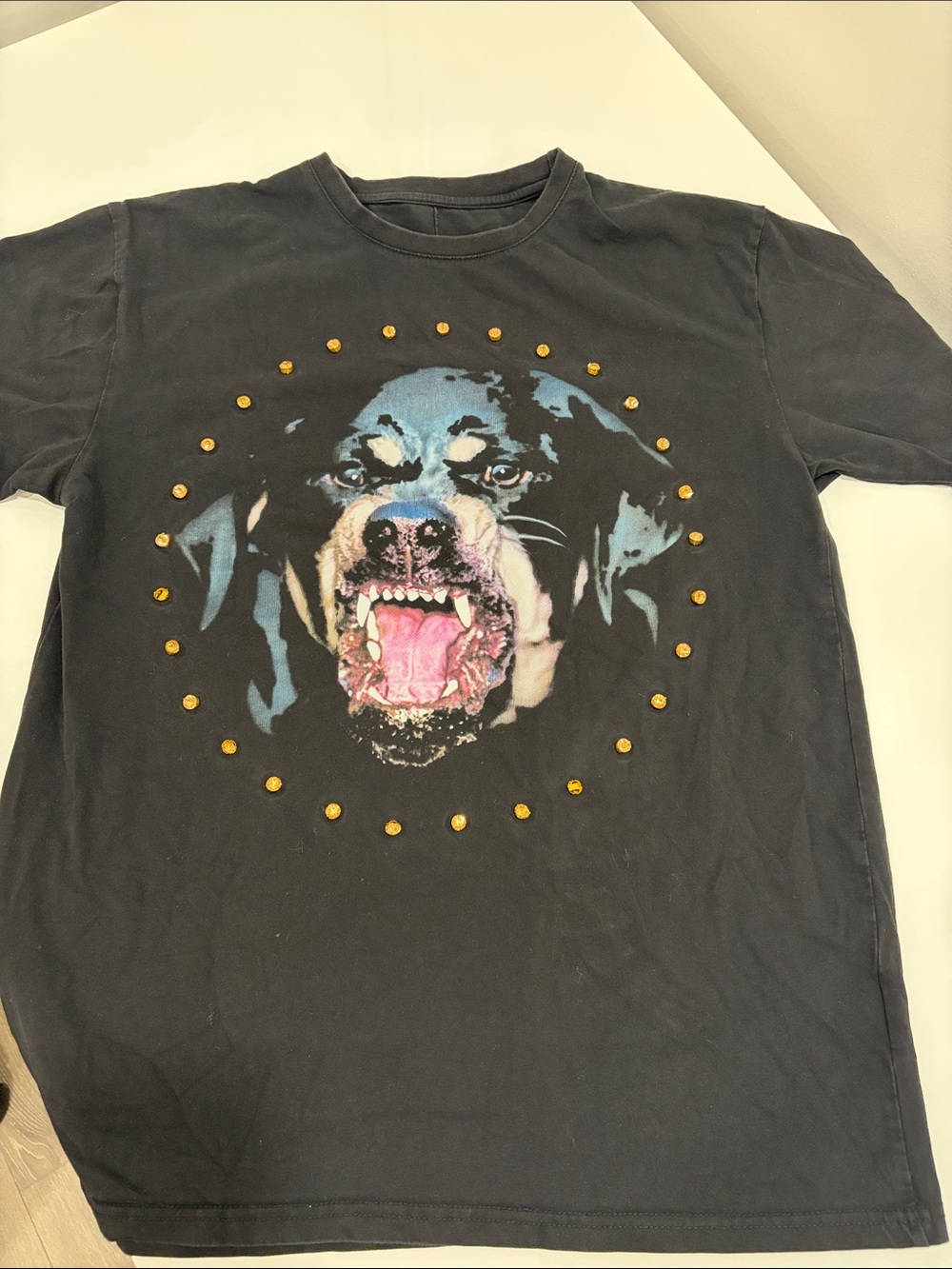Dog Graphic Tee - Black with Crystals